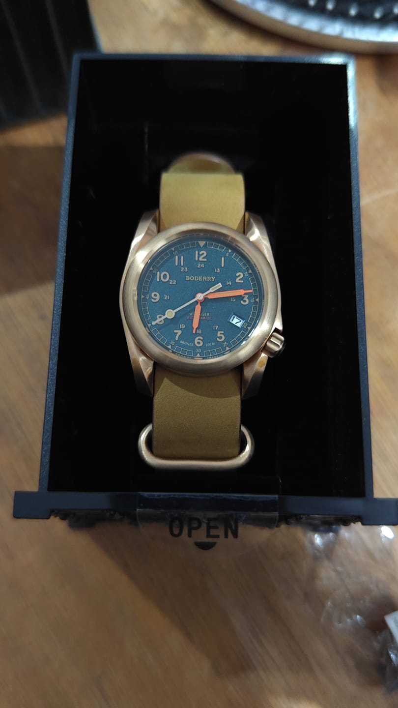Customer photo review of VOYAGER - 100M Waterproof Bronze Automatic Field Watch | Sandstone Green