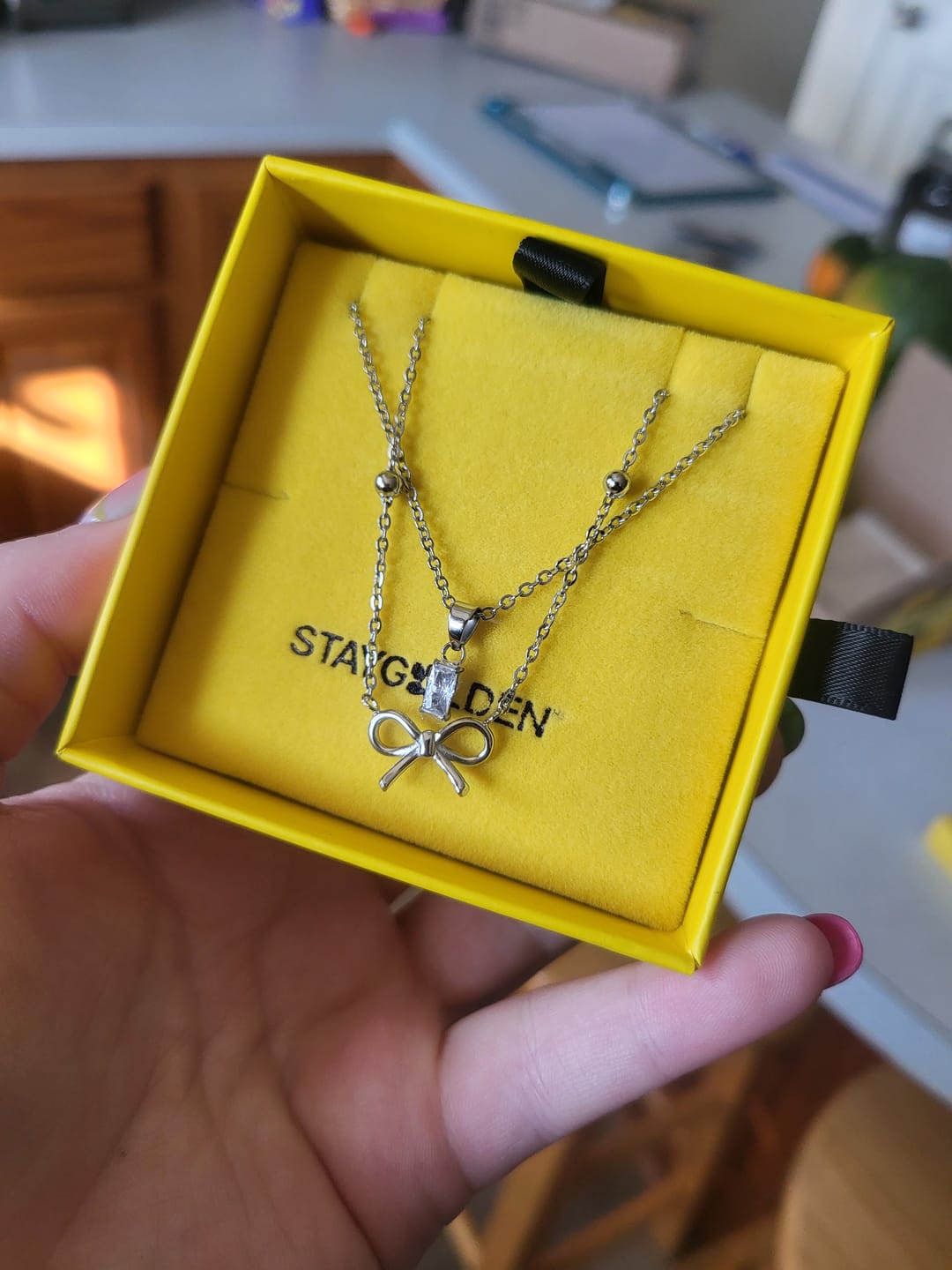 Customer photo review of Dainty Emerald Diamond Necklace