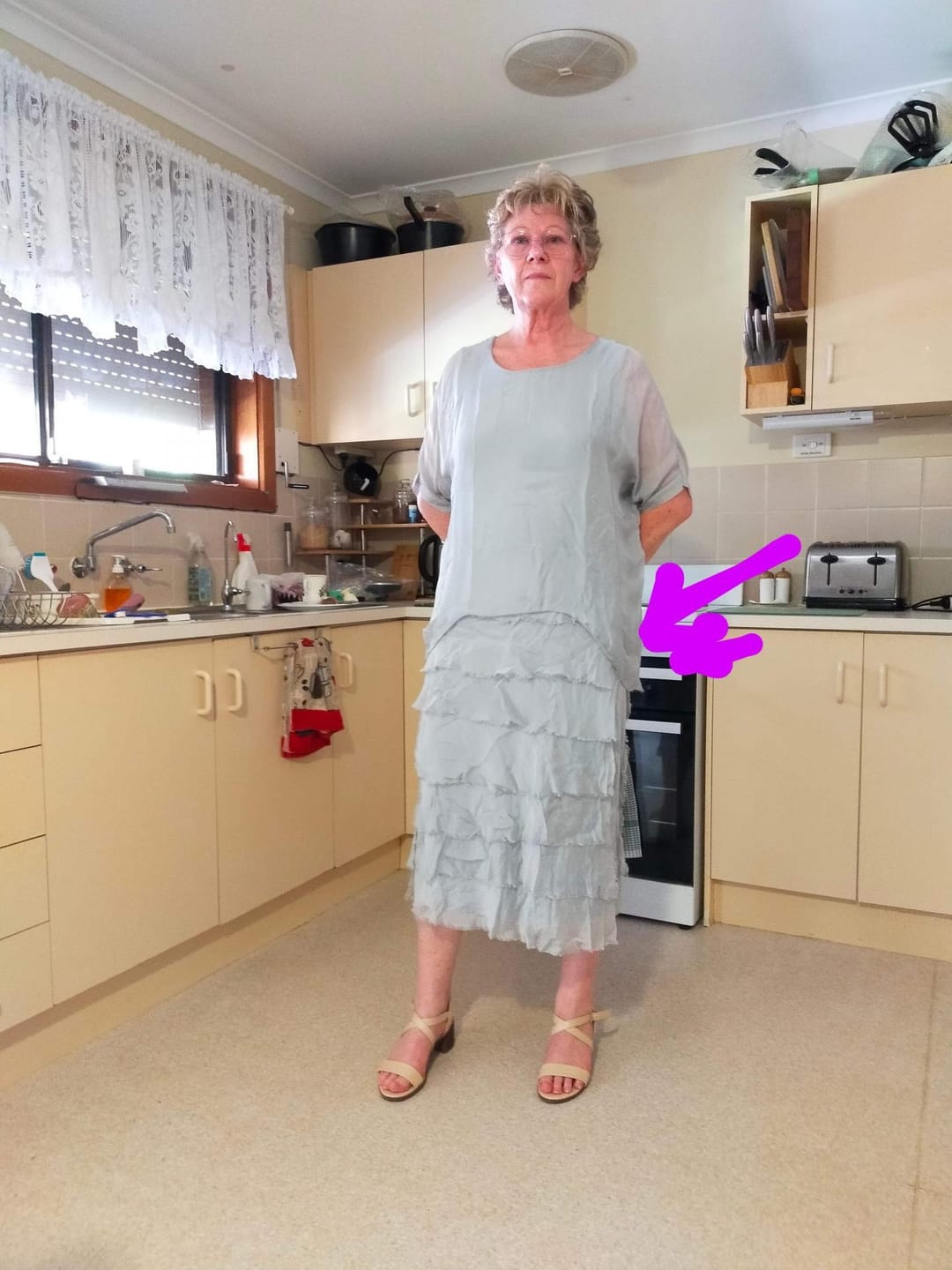 Customer photo review of Clyde Silver Grey Silk Dress