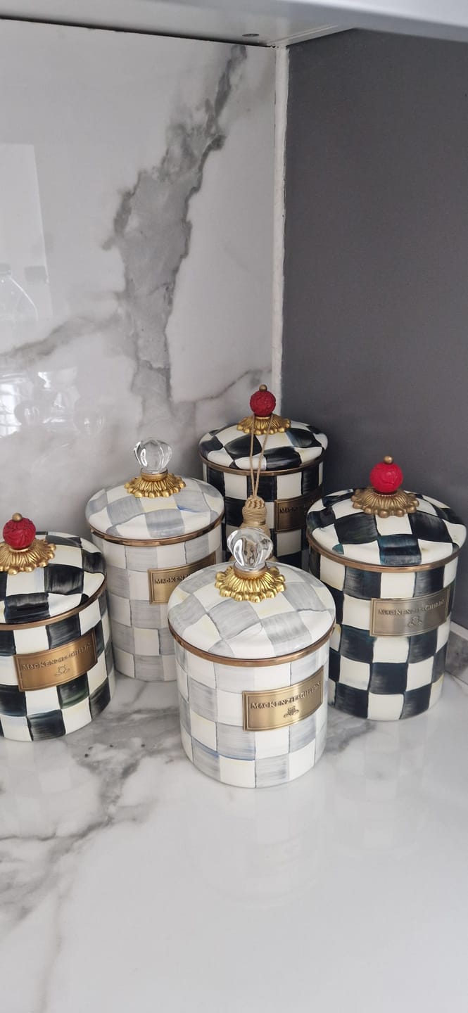 Customer photo review of Sterling Check Enamel Canister Medium by Mackenzie Childs
