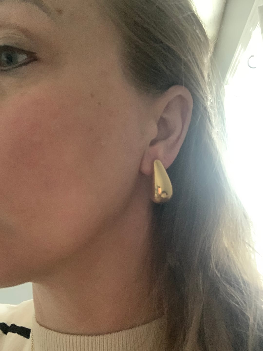 Customer photo review of Dakota Gold Teardrop Earrings
