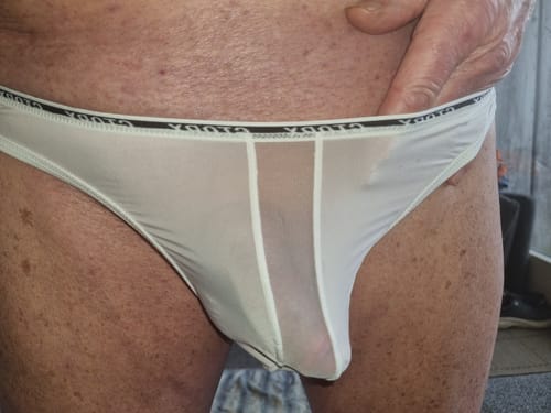 Customer photo review of 2 Pack Men's Low-Rise Sporty Ice-Silk Bikini with Mesh Front and U-Contour Pouch
