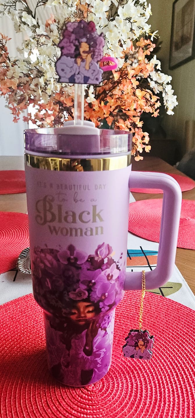 Customer photo review of Orchid Purple “Royalty Blossomed” Insulated Tumbler – "It’s a Beautiful Day to be a Black Woman"