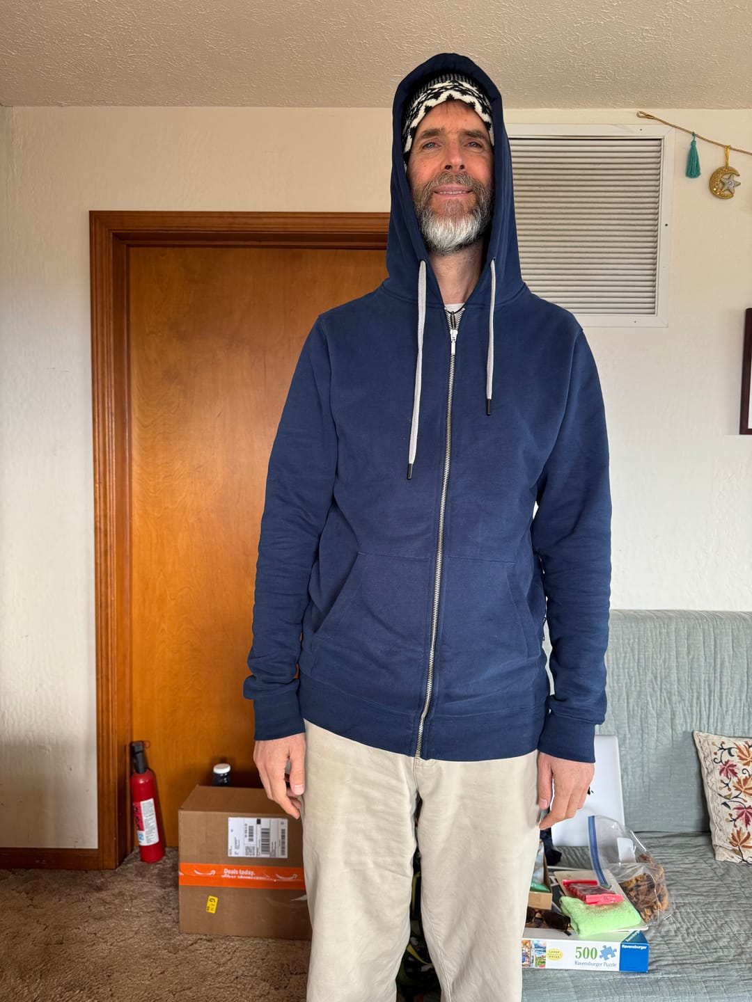 Customer photo review of Organic Tall Slim Zip Hoodie (Midnight Blue)