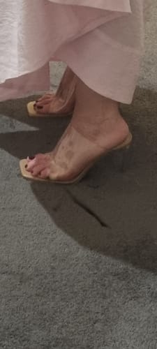 Customer photo review of Bridget Mule Vinylite & Beige Leather