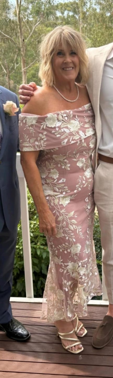 Customer photo review of Harriet Blush Embroidered Evening Gown