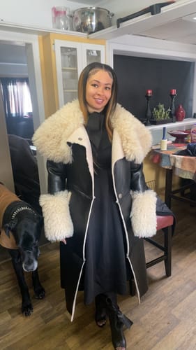 Customer photo review of FLUFFY-TRENCH-BLACK FAUX FUR JACKET
