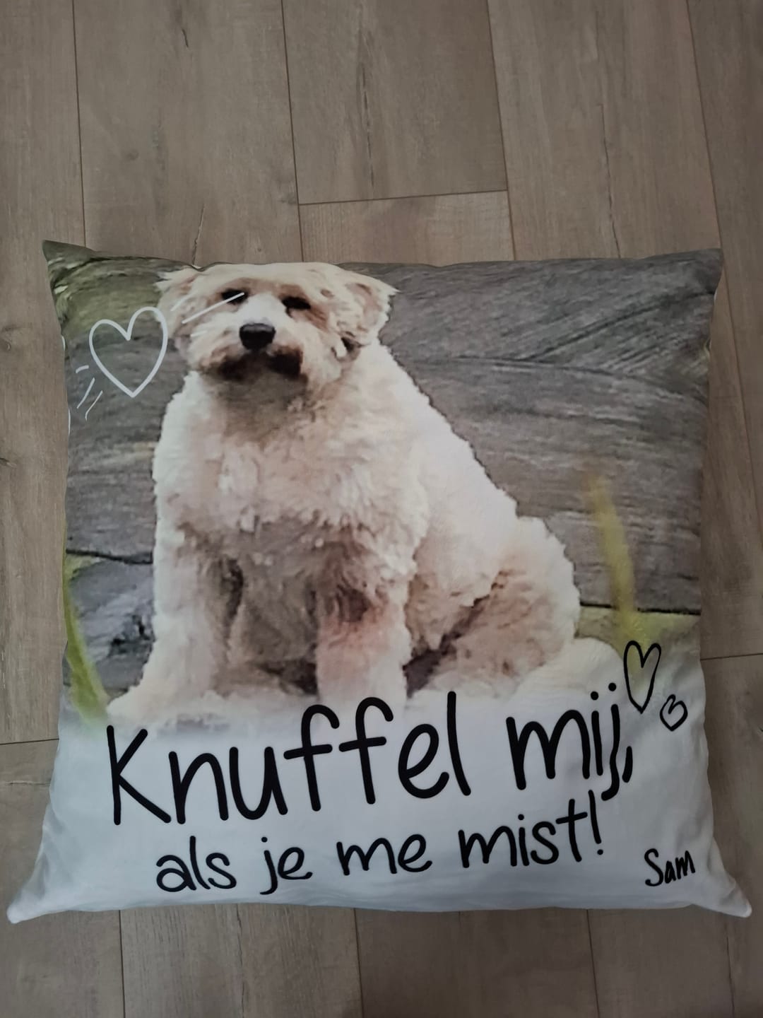 Customer photo review of Knuffel mij als je me mist - Gepersonaliseerde kussen