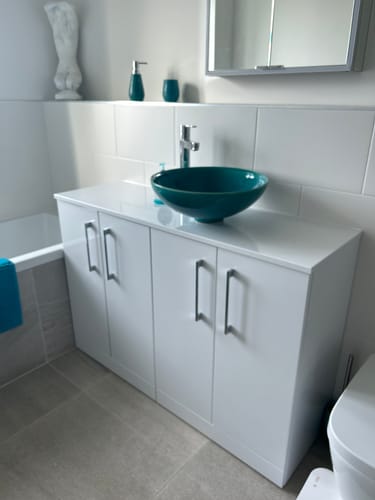 Customer photo review of Nuie Arno 1200mm Floor Standing 4-Door Vanity & Worktop - Gloss White