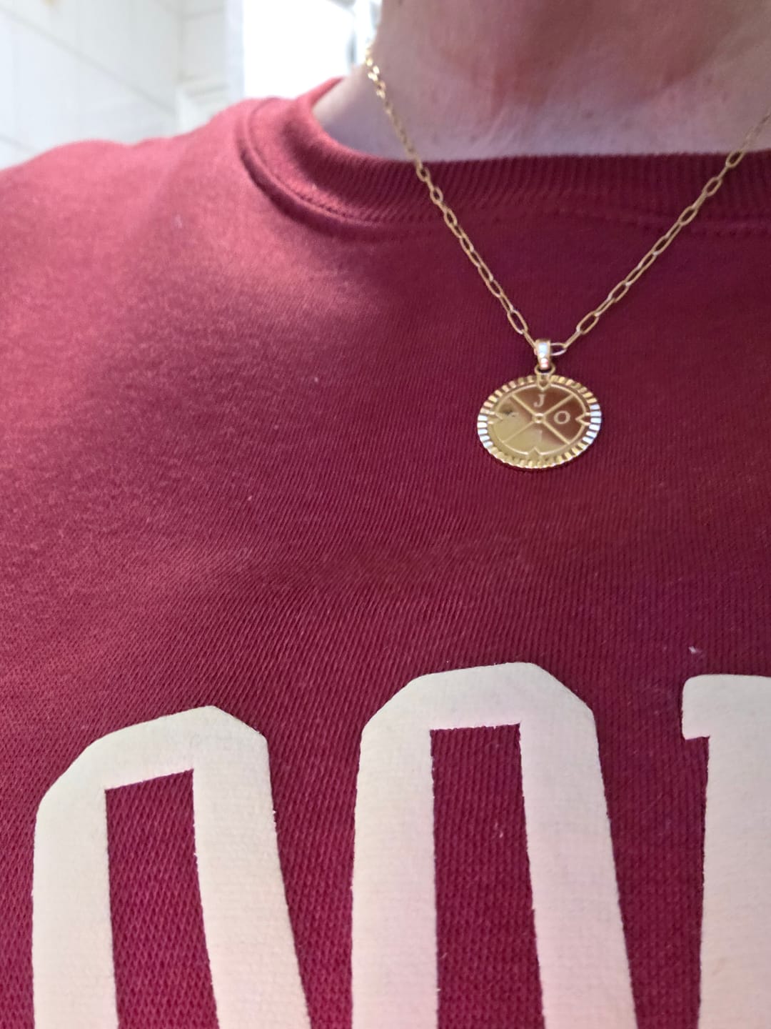 Customer photo review of Engravable Compass Necklace