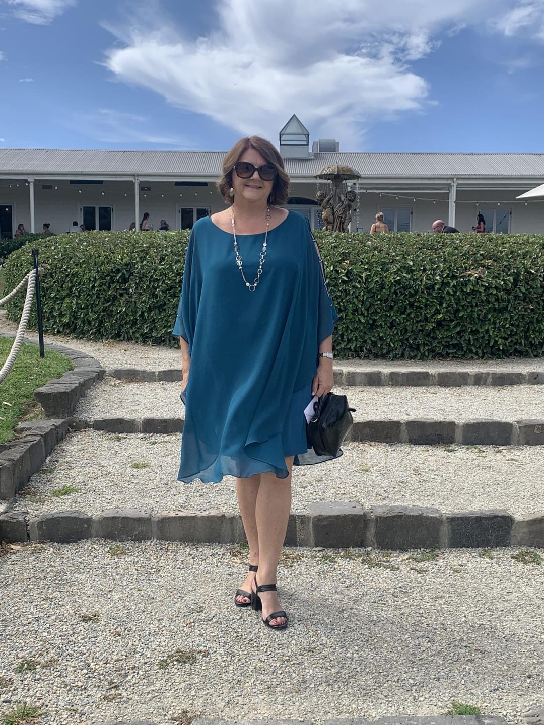 Customer photo review of Una Teal Evening Dress