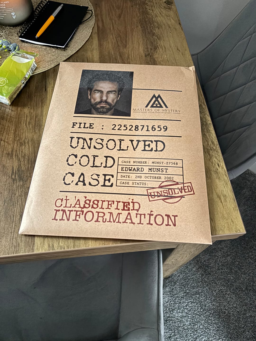 Customer photo review of Unsolved Cold Case Files Game - Edward Munst Unsolved Murder Mystery - Perfect Date Night Game - Phys