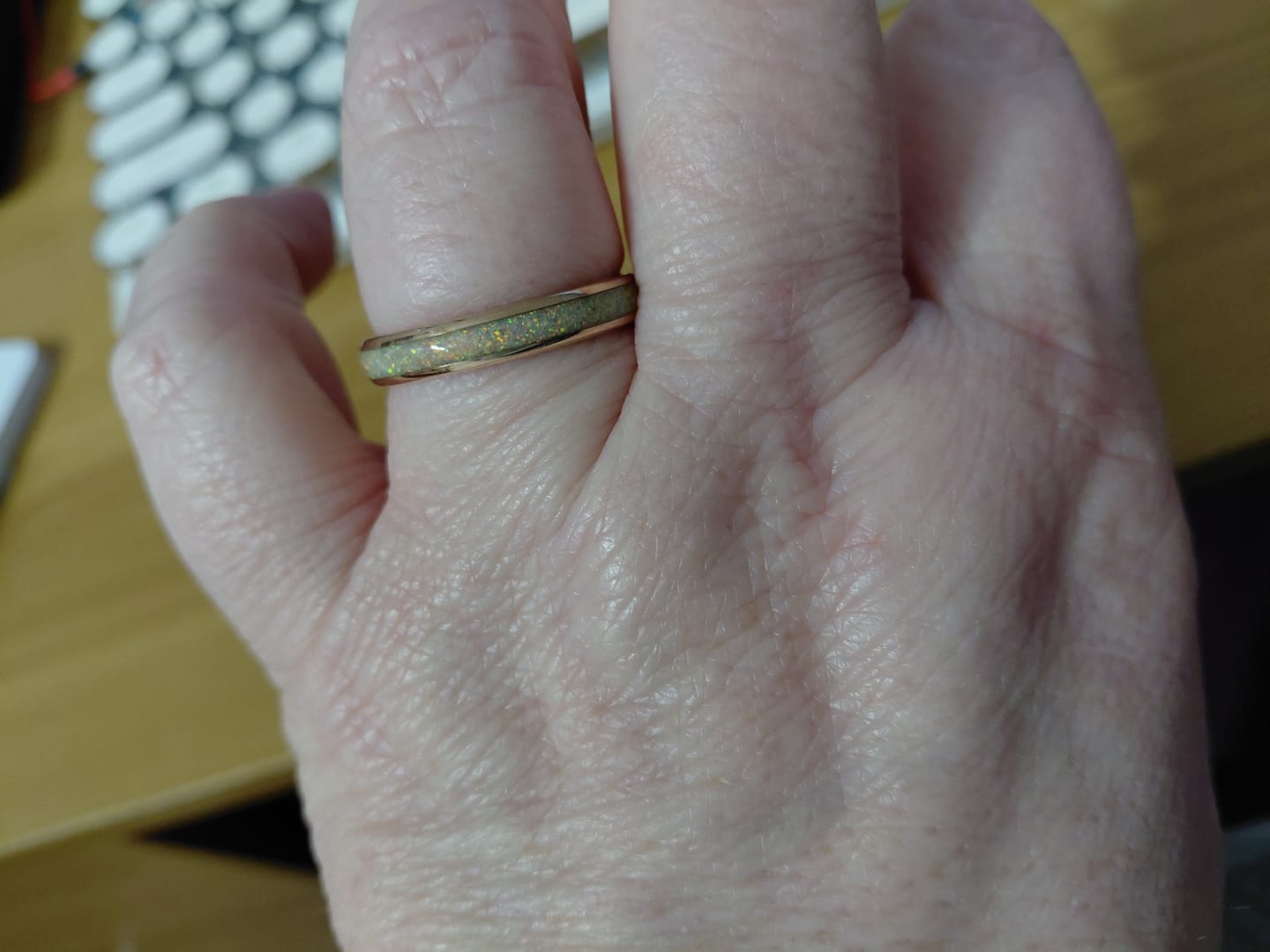 Customer photo review of The Rose Gold White Opal 4mm Wonder Ring