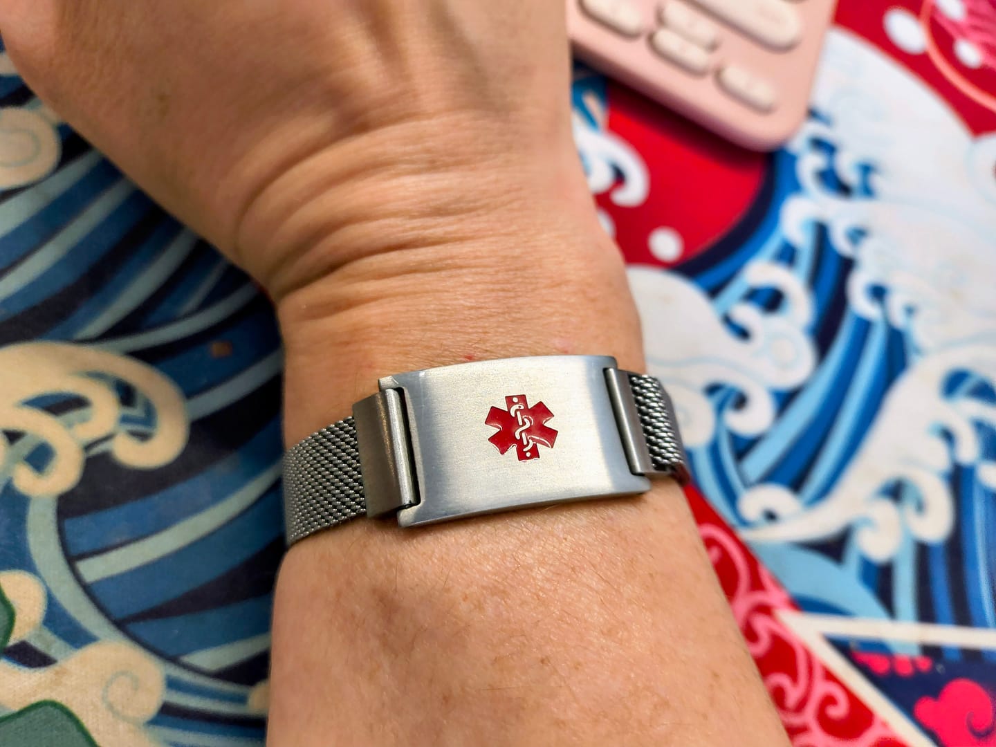 Customer photo review of Roxie Medical Alert Bracelet with Magnetic Closure – Silver Colour