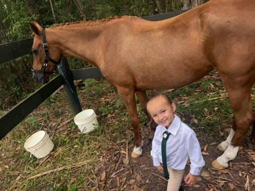 Customer photo review of Childs UNISEX Pony Club White Collared Show Shirt