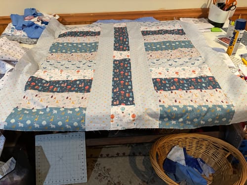 Customer photo review of Dreamland Pre-Cut Baby Boy Quilt Kit (Includes Backing!)