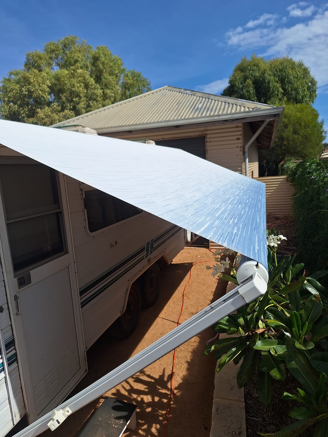 Customer photo review of Awning Replacement Vinyl - Blue Fade WA2004