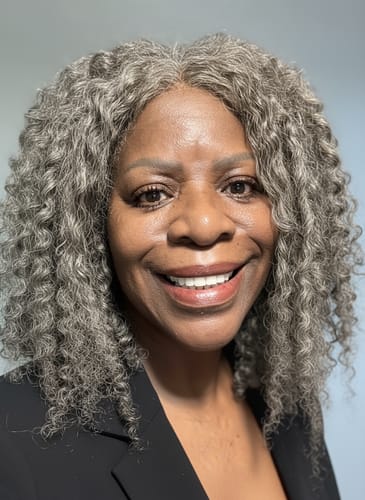 Customer photo review of Luvwin 13x4 Salt And Pepper Natural Curly Glueless Gray Color Pre-Cut Lace Bob Wig