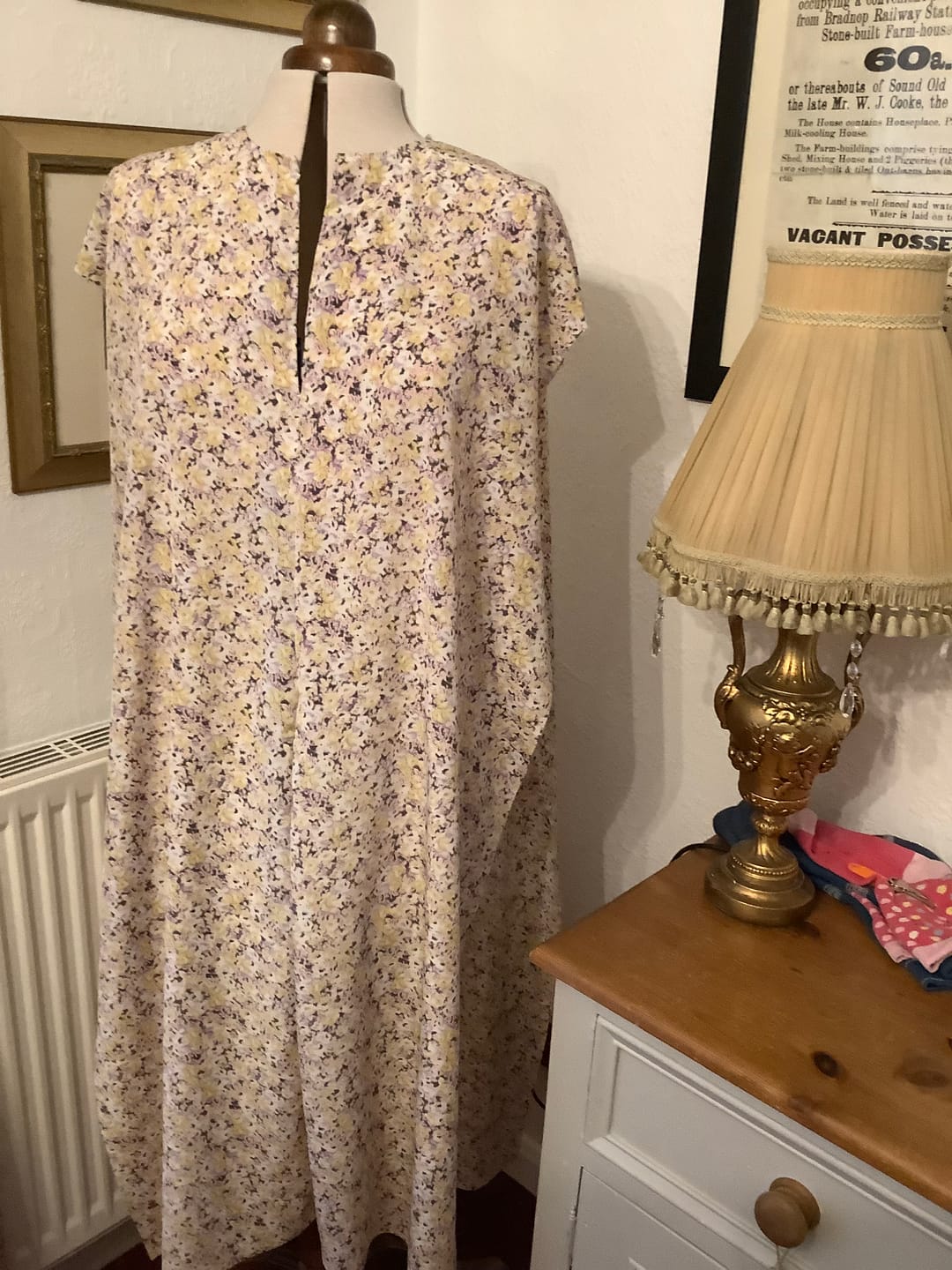 Customer photo review of Yellow and Pink Abstract Floral on White Polyester Crepe Fabric