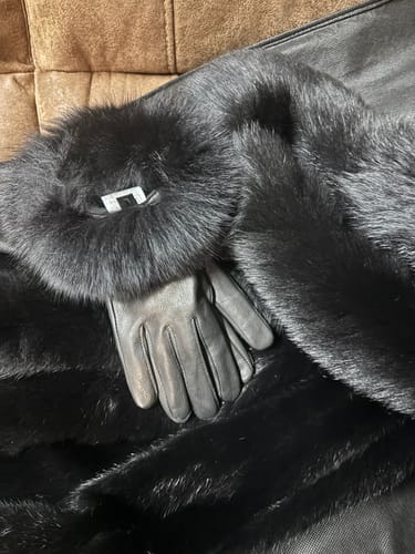Customer photo review of Gold Cross Fox Fur Cashmere Cape