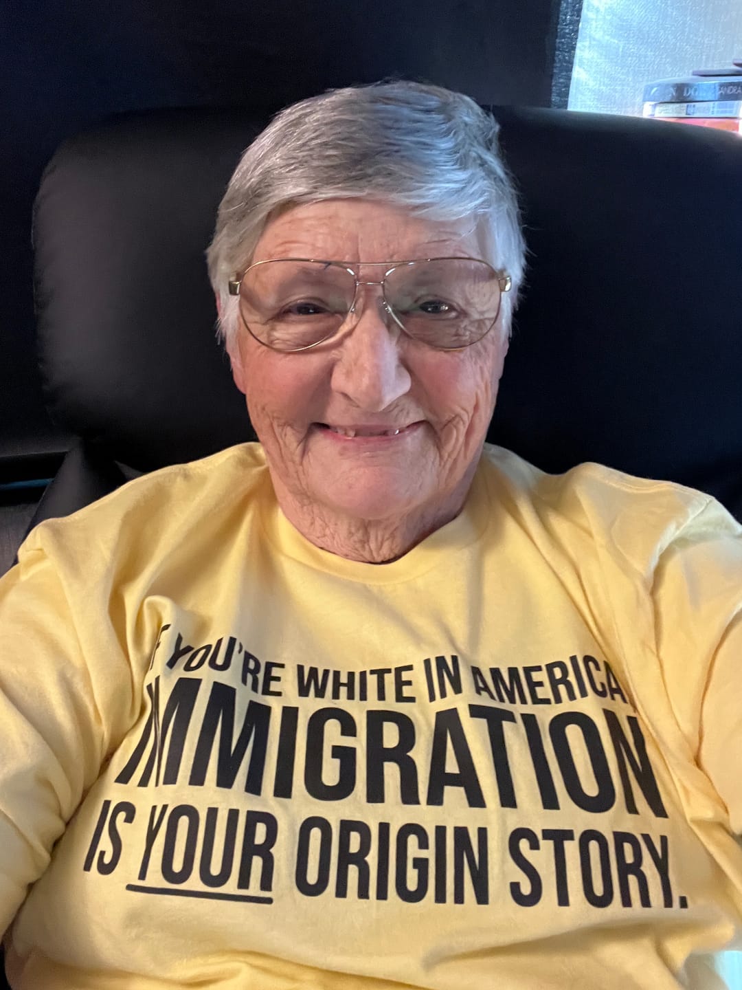 Customer photo review of If you're white in America, IMMIGRATION is your origin story Unisex Tee