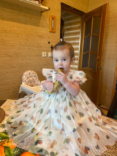 Customer photo review of 1-7T Toddler Kid Baby Girl Clothes Off Shoulder Heart Print Girls Dress Elegant Summer Sundress Beach Princess Dress Outfit