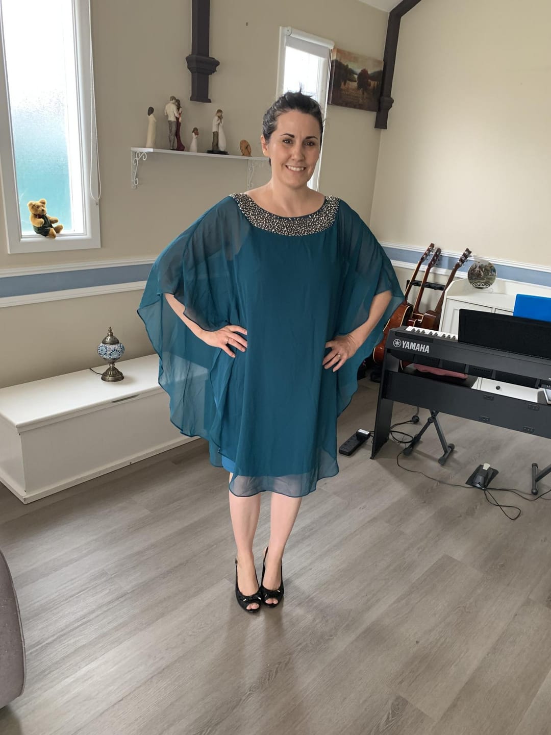 Customer photo review of Etan Teal Evening Dress