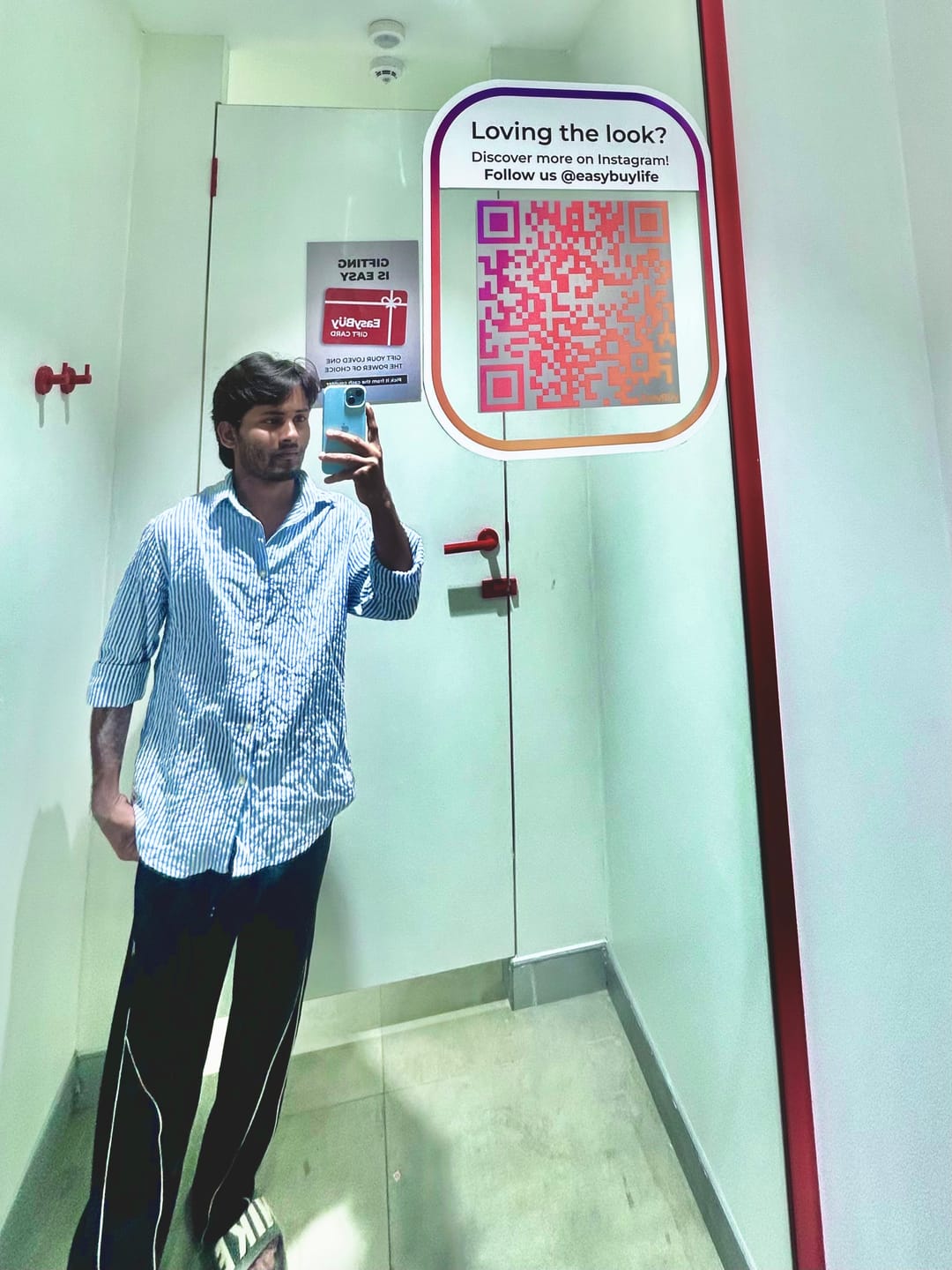 Customer photo review of Blue and White Regular fit Striped Full Sleeves Shirt
