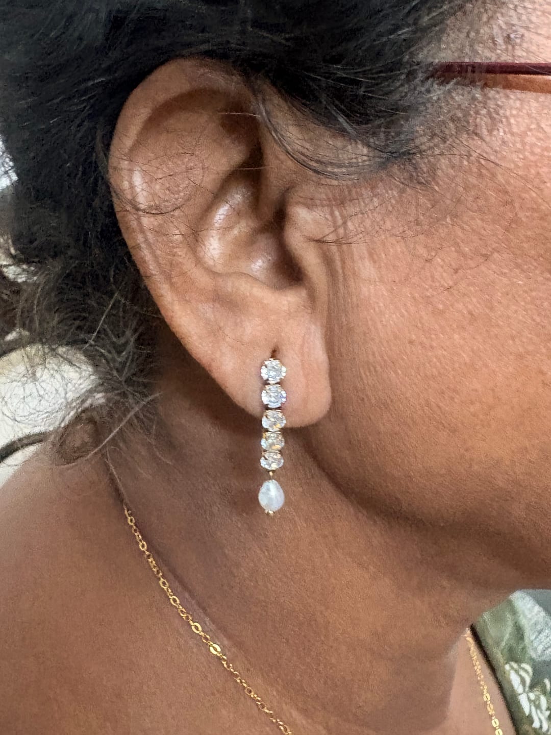 Customer photo review of Pearl Drop Diamond Earrings