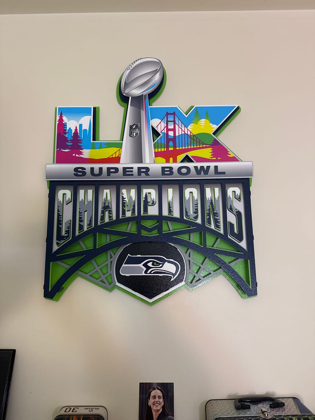 Customer photo review of Seattle Seahawks Super Bowl LX CHAMPIONS! 3D Metal Wall Art