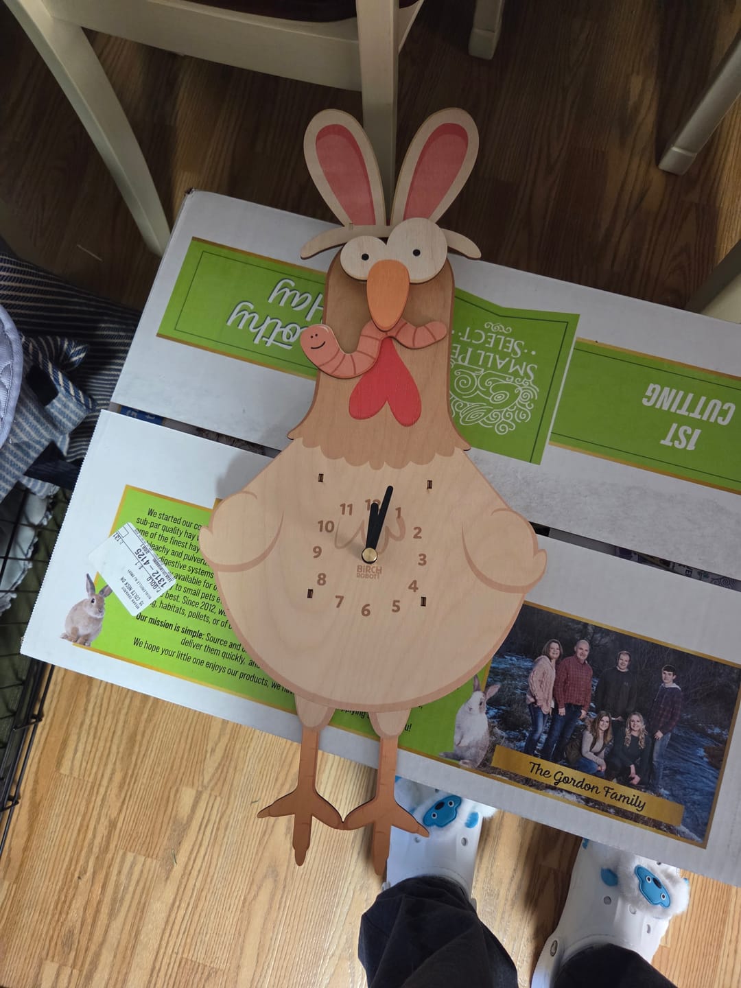 Customer photo review of Betty the Chicken Pendulum Clock