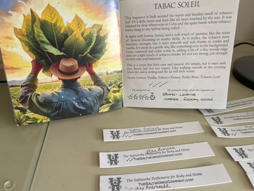 Customer's Discovery Set with the booklet and tester strips showing handwritten notes from sampling.