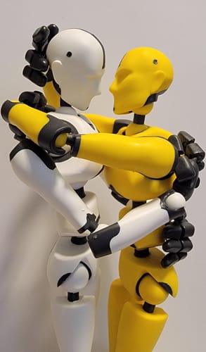 Reviewer's White Frost and Solar Flare Stickybones figures posed in a close, dynamic embrace.