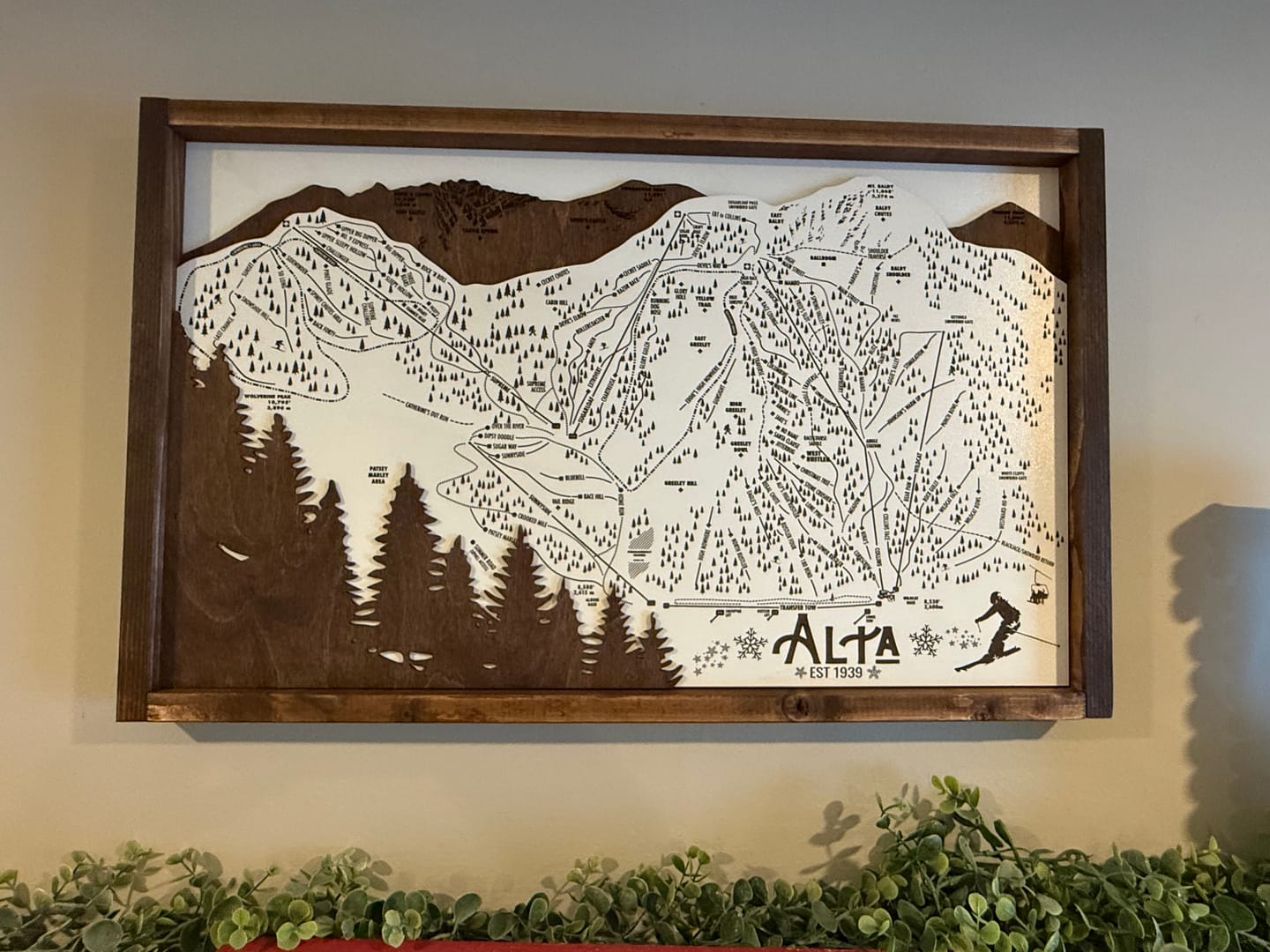 Customer photo review of Alta Ski Resort Map Sign | Laser Engraved & Framed Wall Art