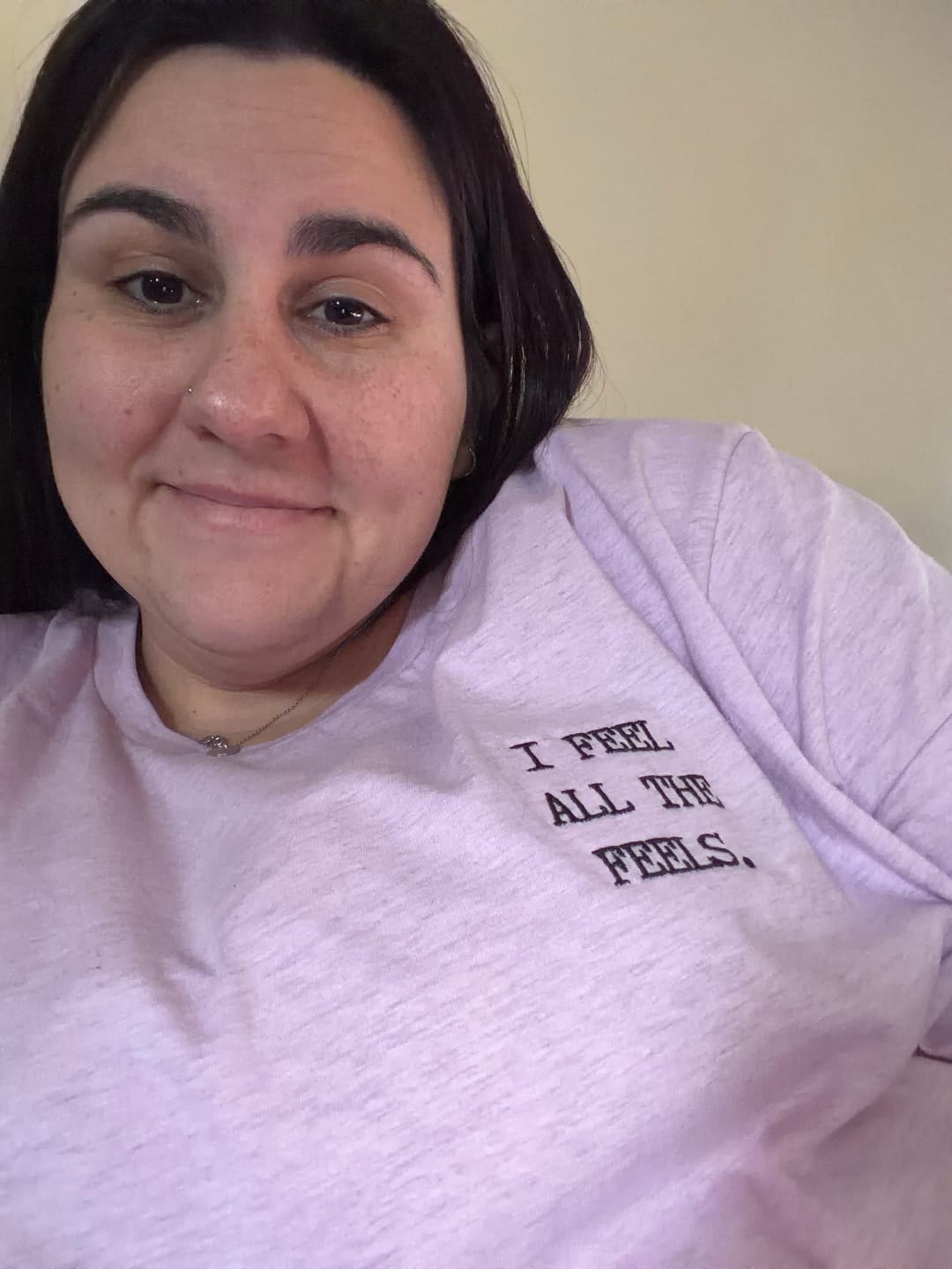 Customer photo review of I Feel All The Feels Embroidered T-Shirt