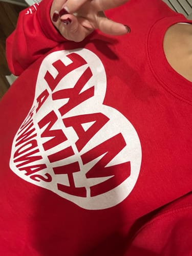 Customer photo review of Make Him A Sandwich V Day Crewneck