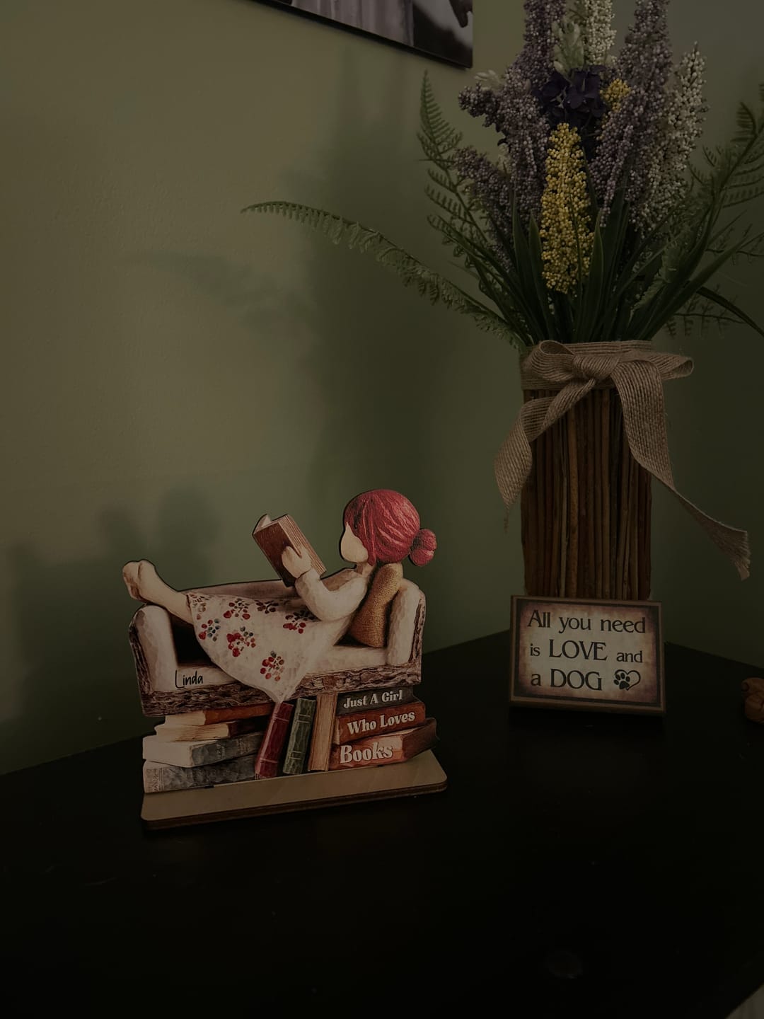 Customer photo review of Man Woman Book Lover Reading Book On Sofa - Personalized Standing Wooden Plaque