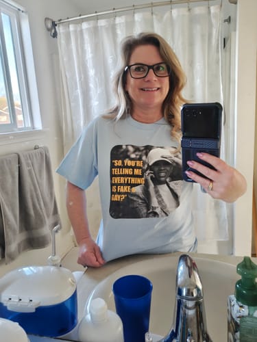 Customer photo review of Fake & Gay T-shirt