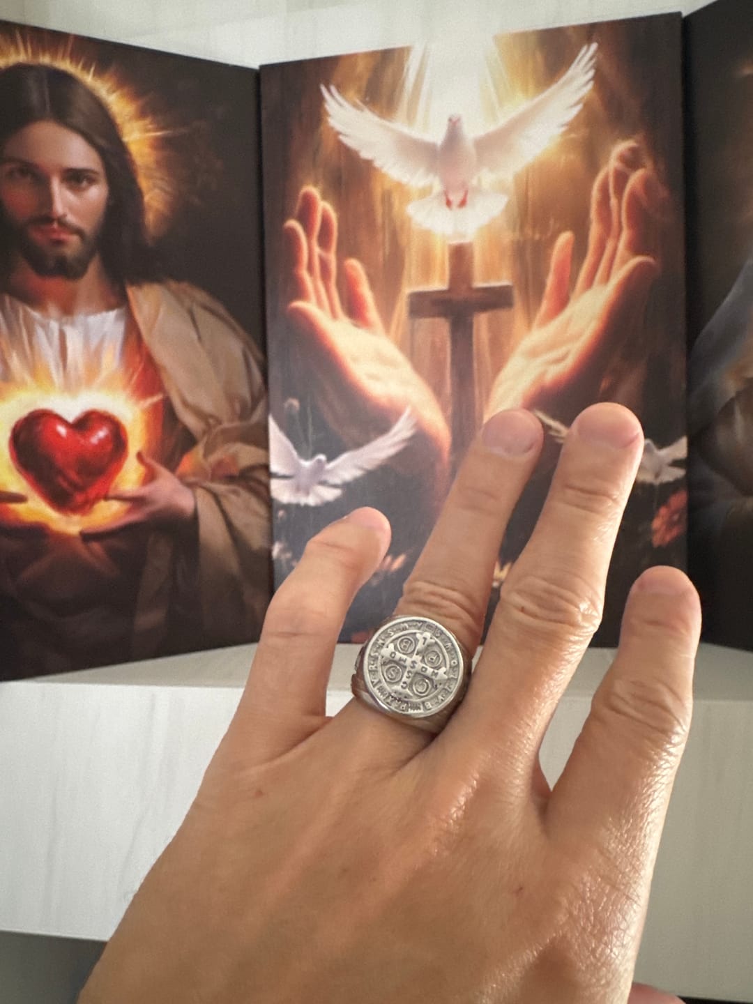 Customer photo review of FREE Today: St. Benedict the Protector Titanium Ring