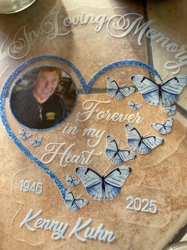 Customer photo review of In Loving Memory Sparkling Heart Memorial Butterflies Personalized Decal