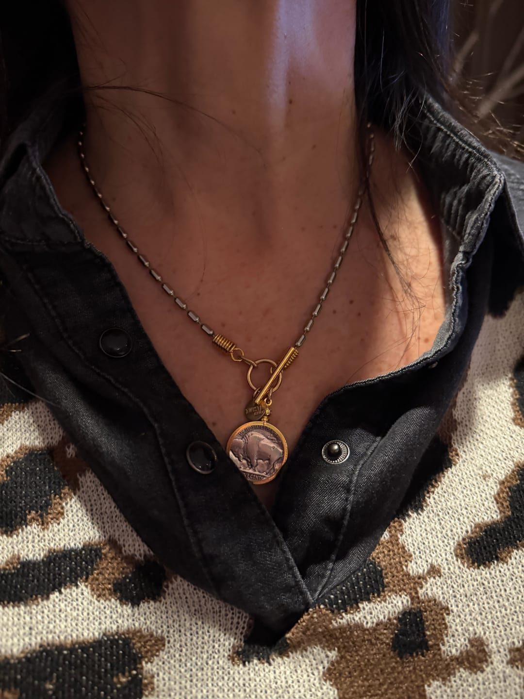 Customer photo review of Buffalo nickel necklace