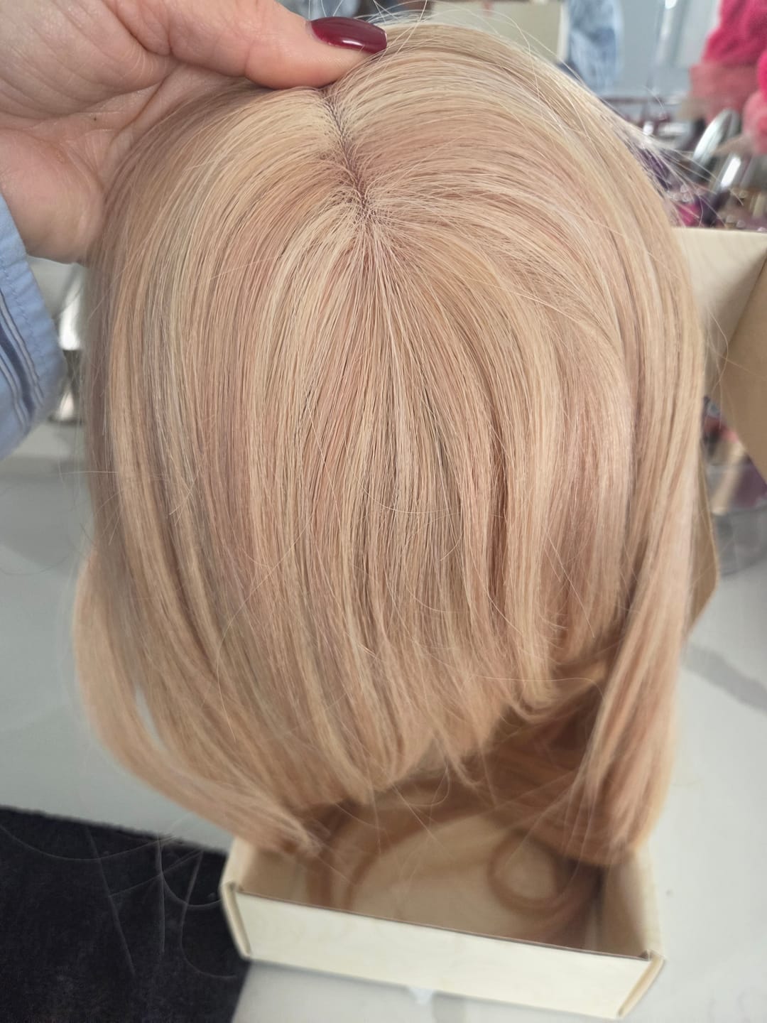 Customer photo review of Clip On Hair Topper Virgin Hair Medium Base Topper Human Hair #18/613