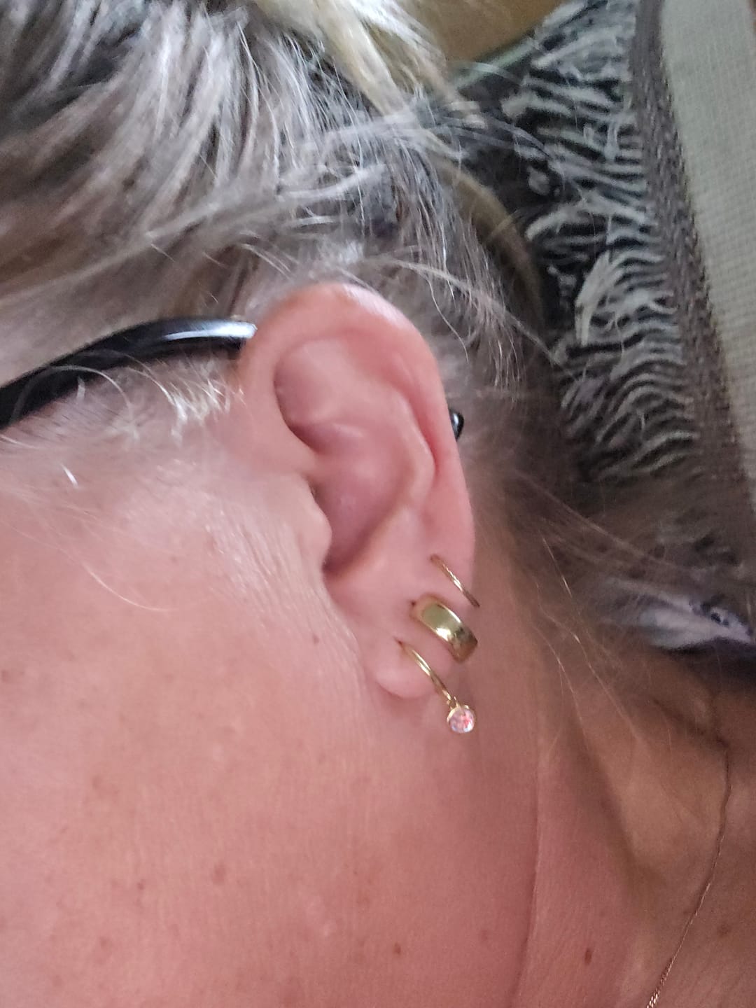 Customer photo review of Moonstone Circle Dangle Huggie Earrings