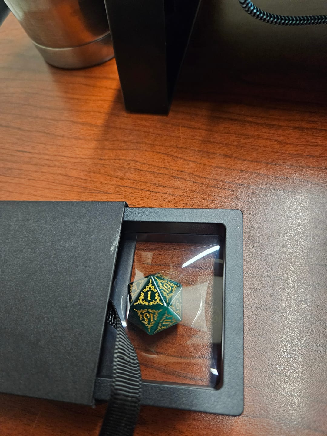 Customer photo review of Custom Anniversary D20 Dice – Personalized D&D Gift