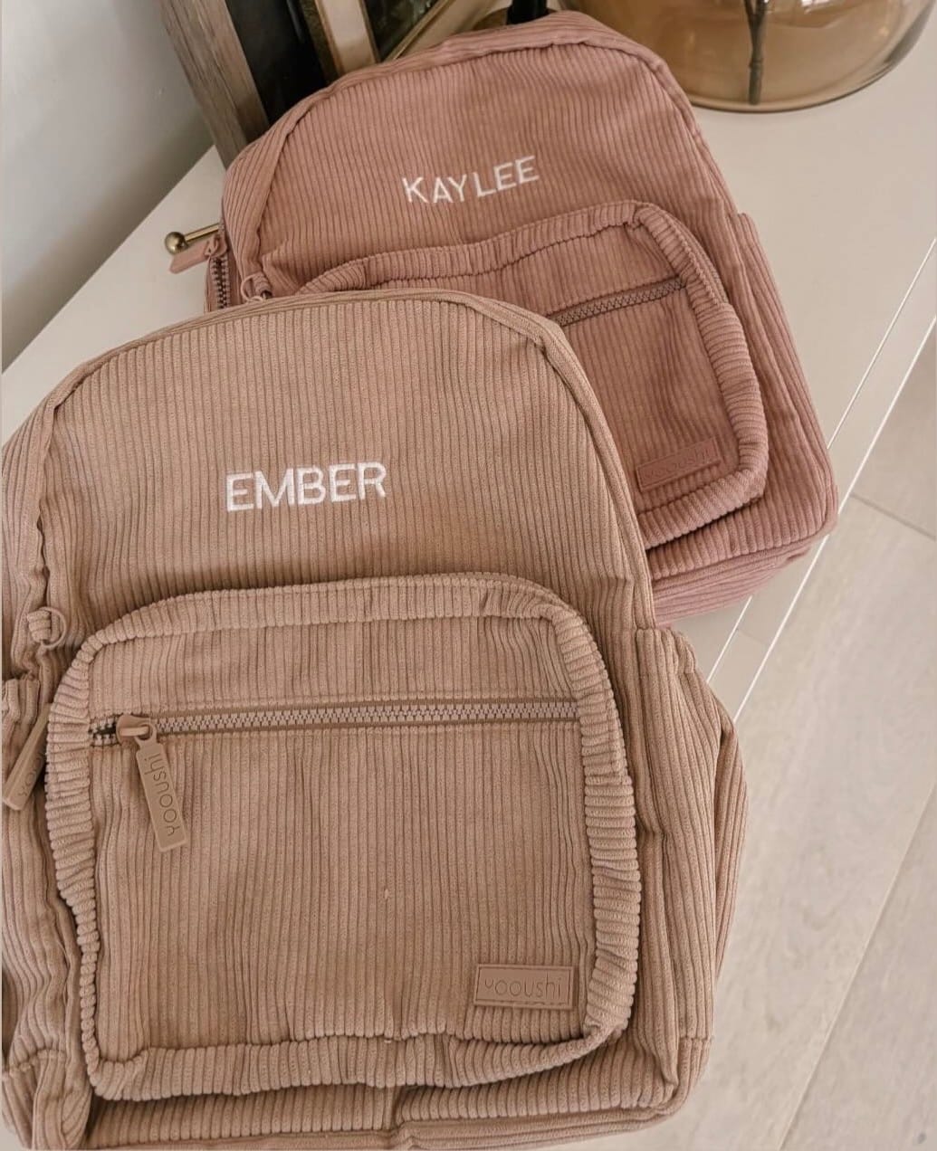 Customer photo review of Yooushi® Corduroy Backpack – Iced Latte