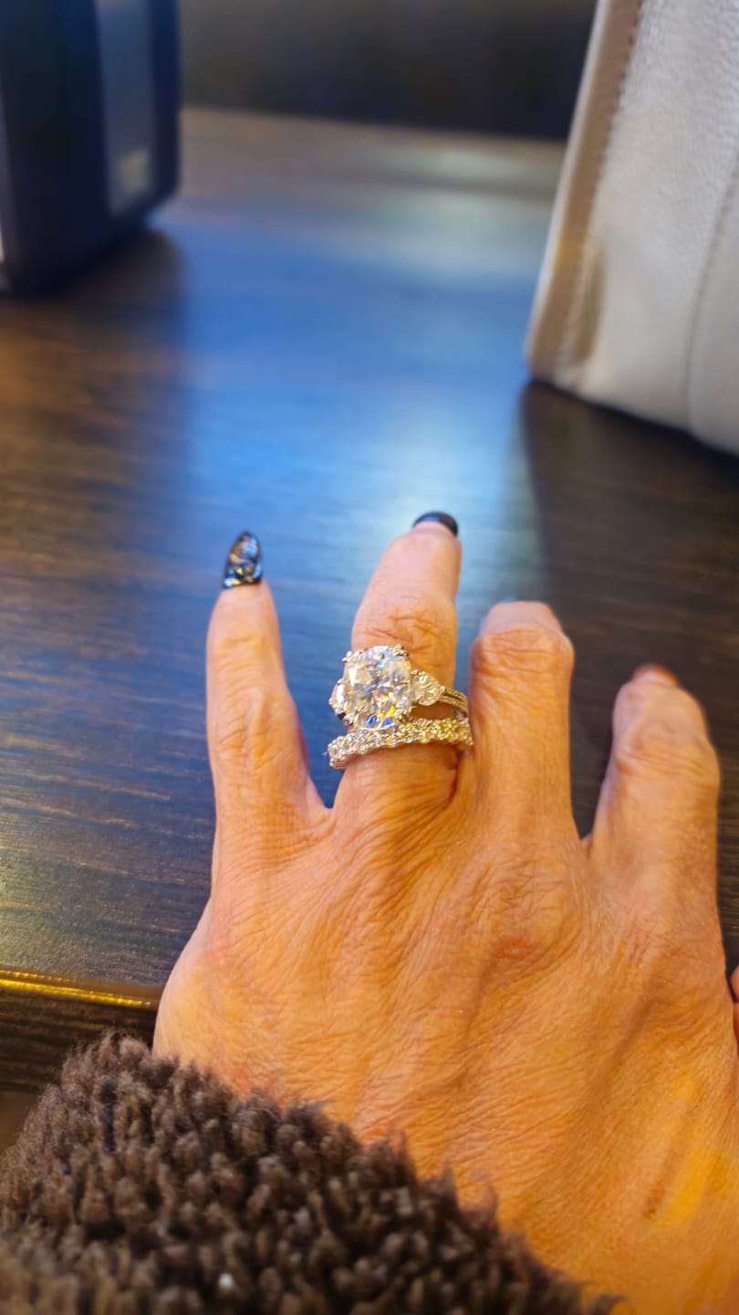Customer photo review of S925 6.0Ct Cushion Cut Three Stone Engagement Ring Simulated or Moissanite Diamond Bridal Rings For Women