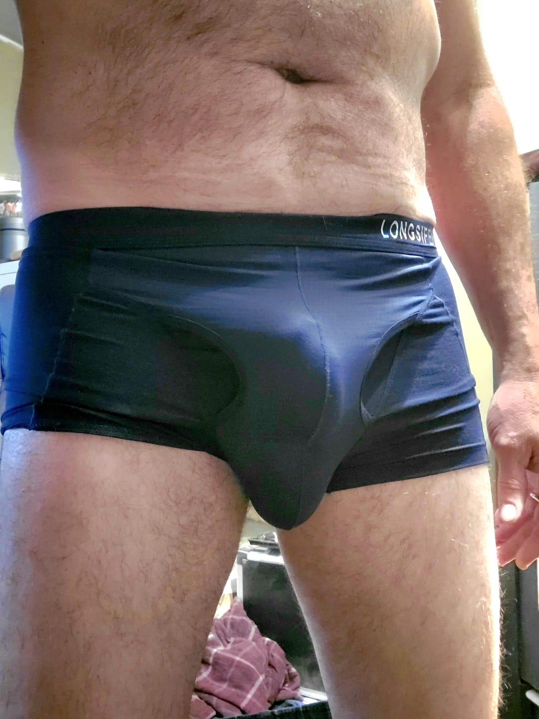 Customer photo review of 2 Pack Men's Mesh Antibacterial Support Lift & Separate Pouch Trunks