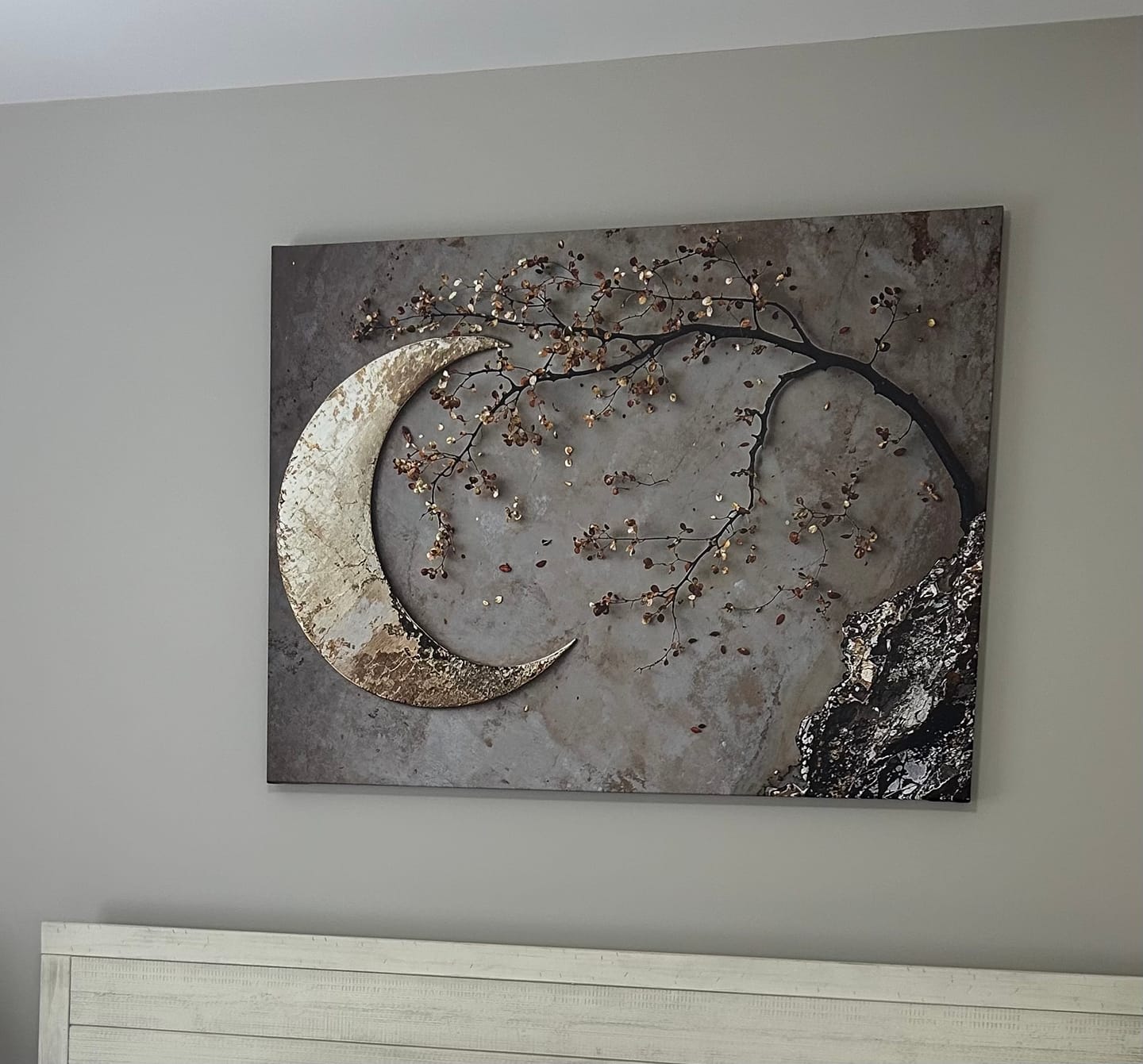 Customer photo review of Enchanted Moonrise Wall Art – Crescent Moon and Blossoming Branch Canvas