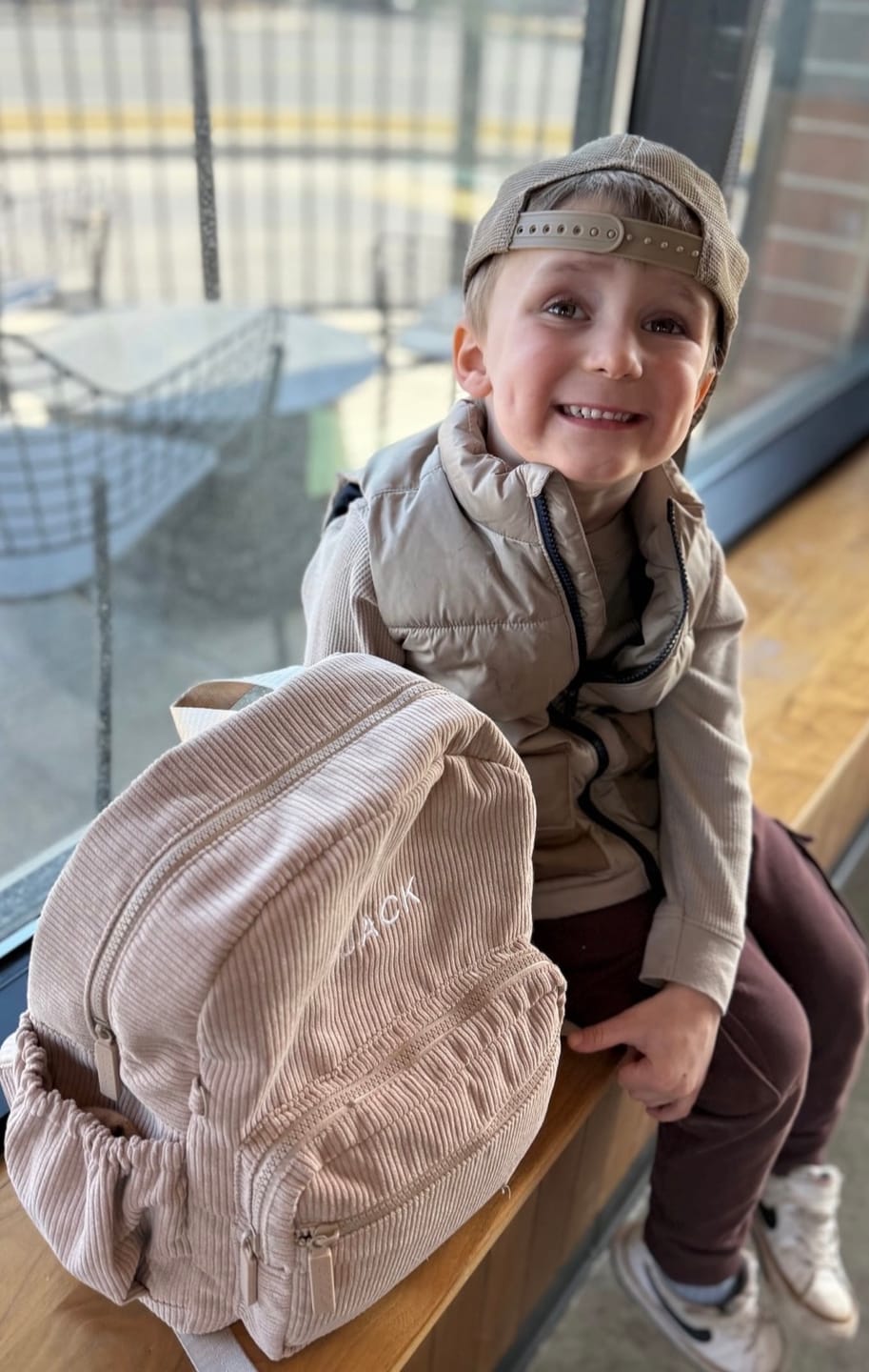 Customer photo review of Yooushi® Corduroy Backpack – Iced Latte
