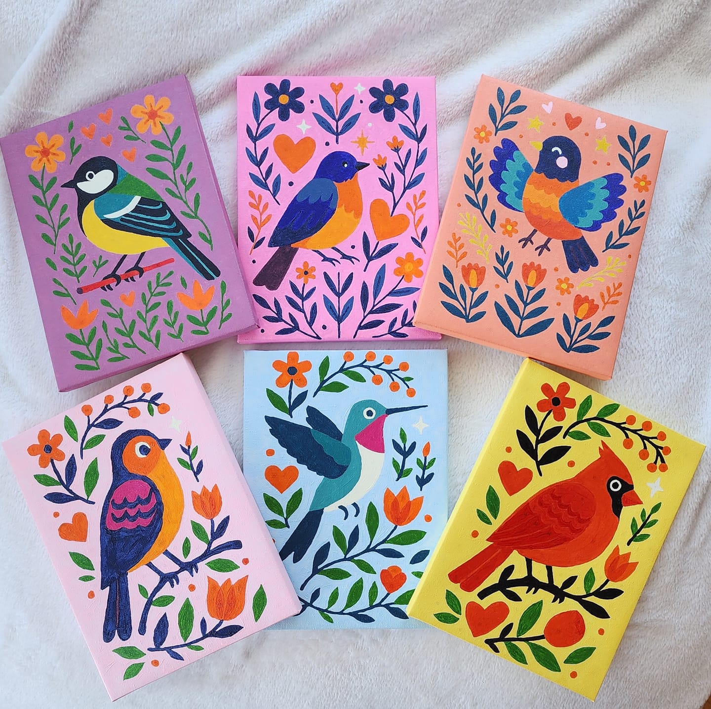 Customer photo review of 6 Mini Paintings - Colorful Birds Set